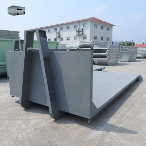 Hook lift flatbed for transportation of heavy equipment and machinery